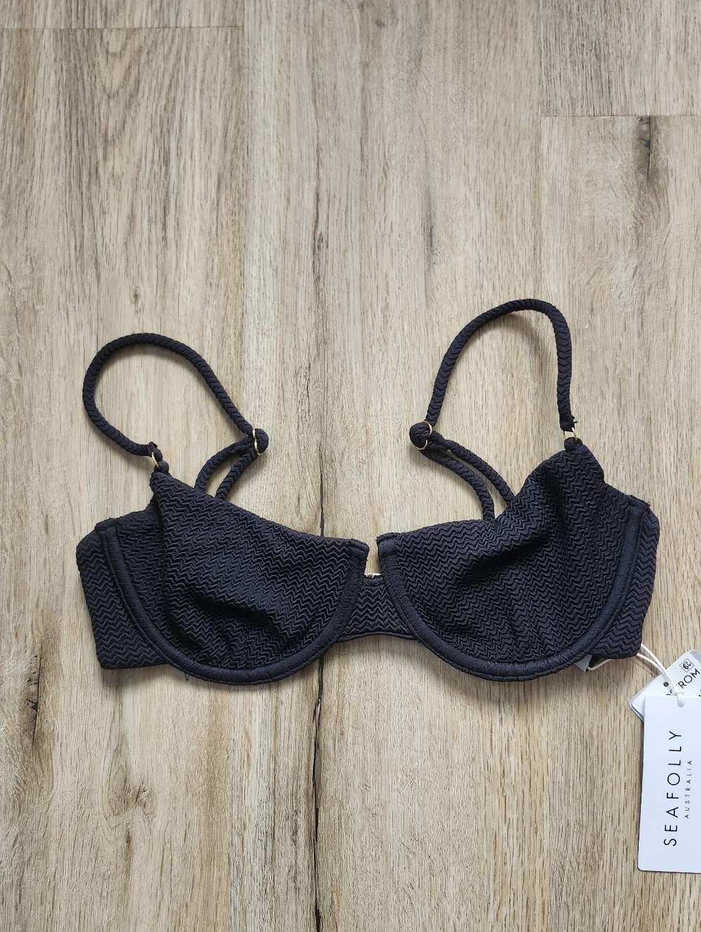 Seafolly Sea Dive Underwire Bikini Top Black, Size 8 US/12 AU NWT